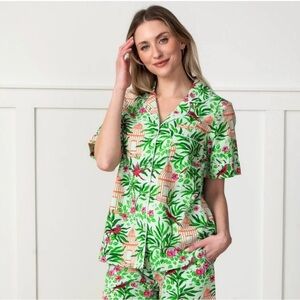 Printfresh Birds of a Feather Short Sleeve/Shorts Pajamas - Kiwi Slice - small